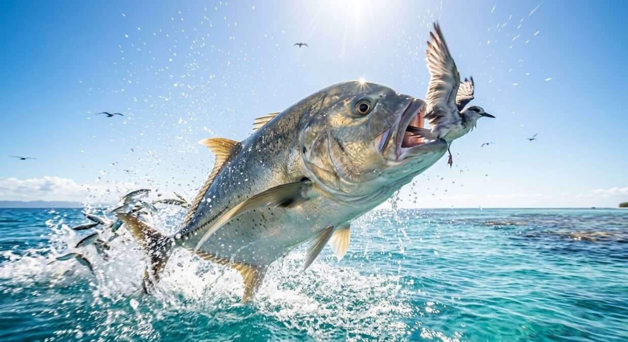 Giant Trevally catch bird