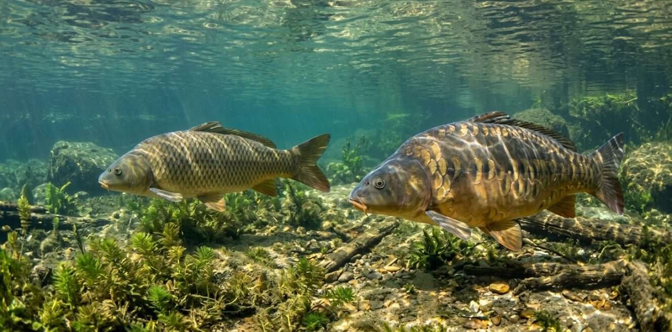 Two carp swimming together
